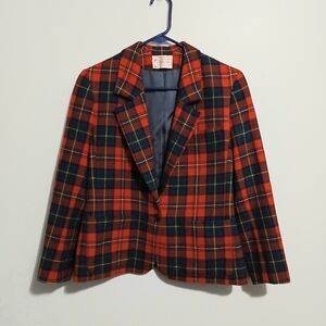 Pendleton Red Tartan Plaid Blazer 100% Pure Virgin Wool